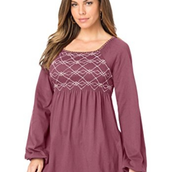 Roaman's Embroidered Empire Waist Smocked Tee - Dusty Jade - Picture 11 of 11